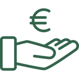 Schadensrecht Icon - Hand mit Währungssymbol für Euro